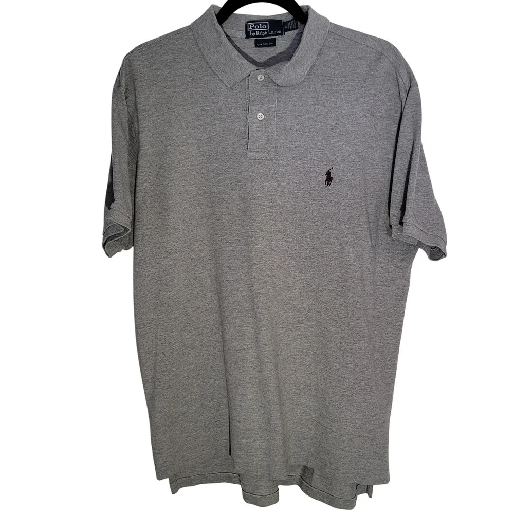 Ralph Lauren Mens XL Custom‎ Fit Gray Short Sleeve Pique Polo Shirt Pony Logo